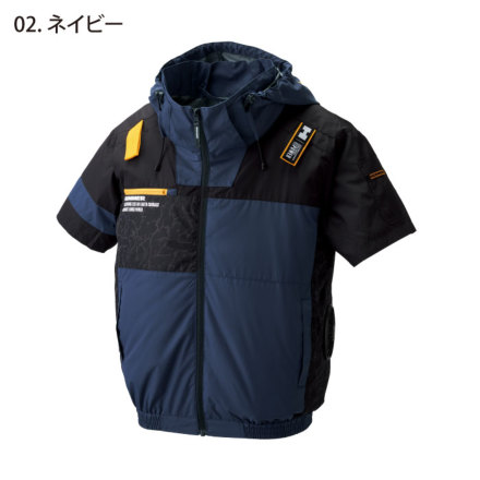 HUMMER　09905　2ネイビー　M　空調風神服　チタンフード半袖ブルゾン アタックベース] 09905 HUMMER 空調風神服チタンフード半袖ブルゾン