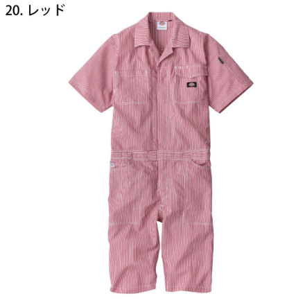 お*つ様 DEATHCO 半袖ツナギ コーコス [Dickies] D-7104 ライトストレッチヒッコリー半袖ツナギ