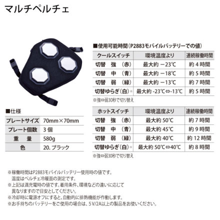 HOOH　PM888　マルチペルチェ③ HOOH マルチペルチェバッテリーセット PM888 冷暖兼用 熱中症
