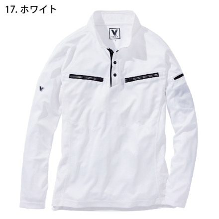 【新品】 長袖ポロシャツ バックファスナーM ホワイト HOOH [VILEA] 601 ミニ衿長袖ポロシャツ 【大サイズ】