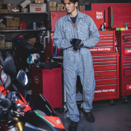 グレイスエンジニアーズ] GE-587 綿麻ストライプ長袖ツナギ