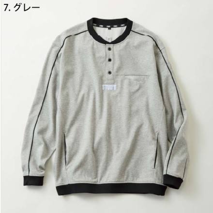 桑和 [STUD'S] S2564 長袖Tシャツ(ヘンリーネック、胸ポケット有)