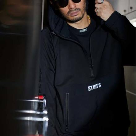 桑和 [STUD'S] S9514 異素材MIXハーフジップパーカー