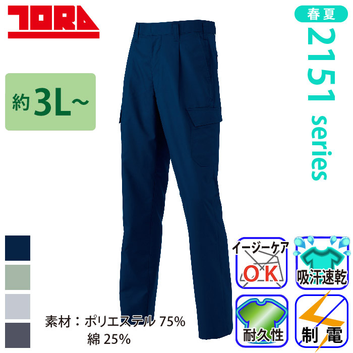 ワンタックカーゴパンツ 制電ソフトツイル ネイビー ウエスト73cm